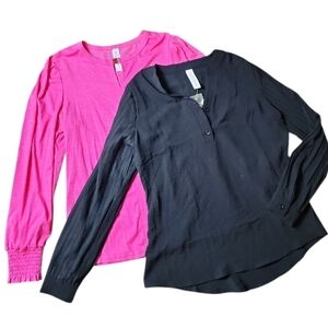 BLOOMING JELLY | Set Two Long Sleeve Blouses Black NWT V-Neck Pink Crew Neck | S